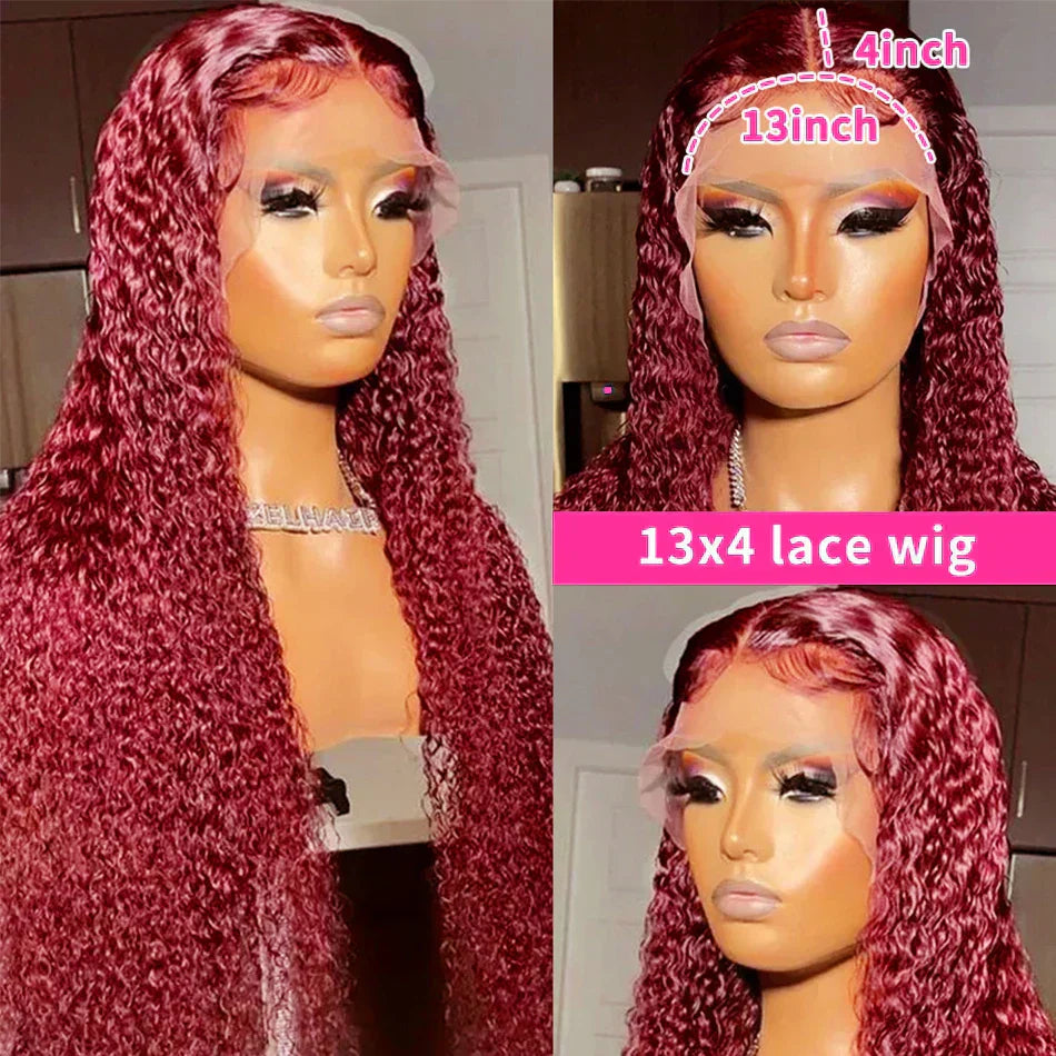 Burgundy Deep Wave Frontal Wig
